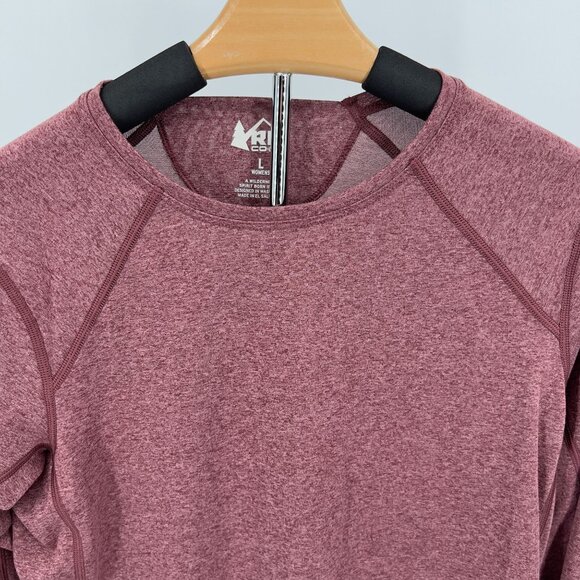 REI Co-Op Women's Base Layer Crewneck Performance Shirt L Large Burgundy Heather - Picture 1 of 7